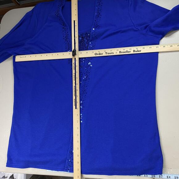 Quacker Factory Top Womens 2X Blue Sequin Tank Cardigan TwoFer 2Fer Layered Look - Picture 7 of 12